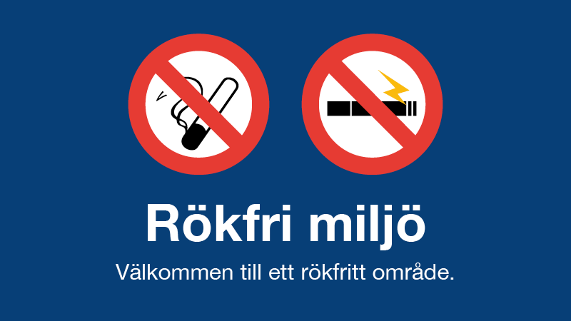En skylt säger: Välkommen till ett rökfritt område