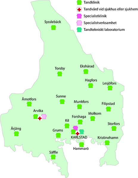 karta över Värmlands kliniker