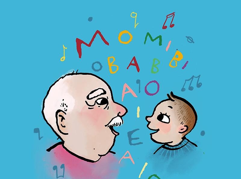 Illustration av vuxen och barn som sjunger tillsammans 