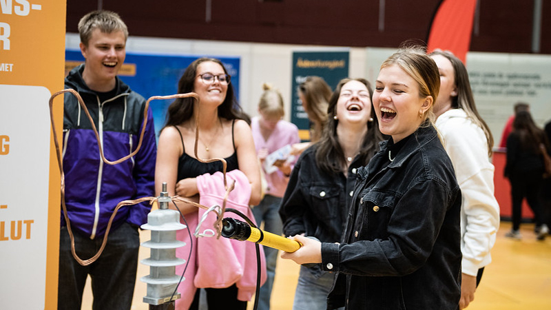 Fem ungdomar i en utställningssal.