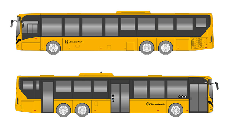 En volvobuss med den nya designen. 