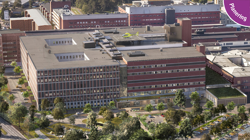 Visualisering av Akuthuset, ny byggnad på Centralsjukhuset i Karlstad.