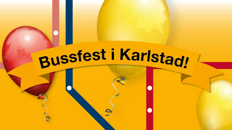 Bild med ballonger. På en banderoll står det Bussfest i Karlstad