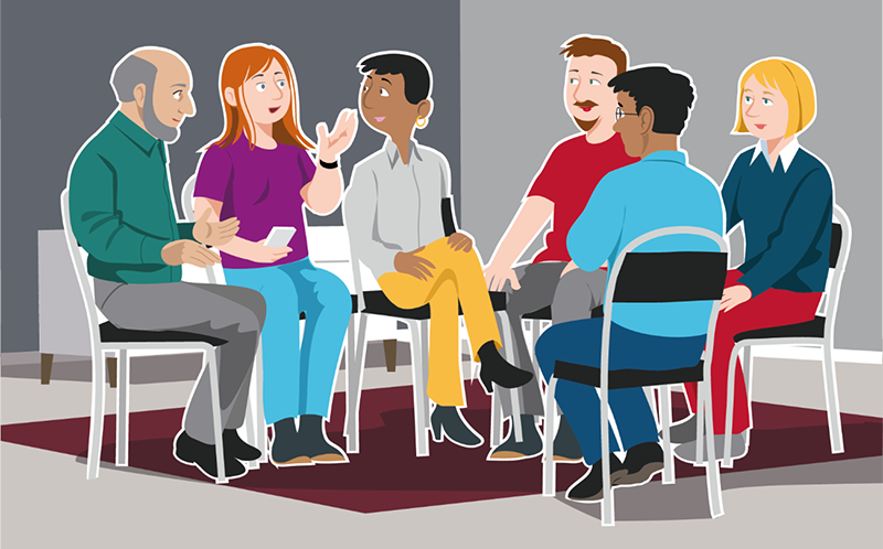 Illustration över ett gruppsamtal.