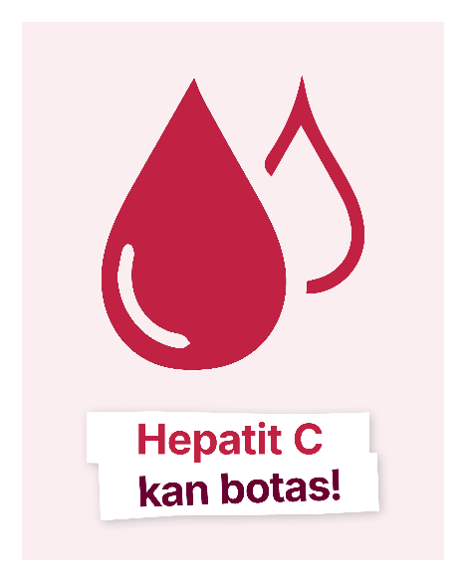 Bild på tecknad bloddroppe med texten "Hepatit C kan botas"