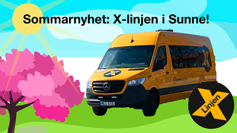 En X-linjebuss i sommarmiljö