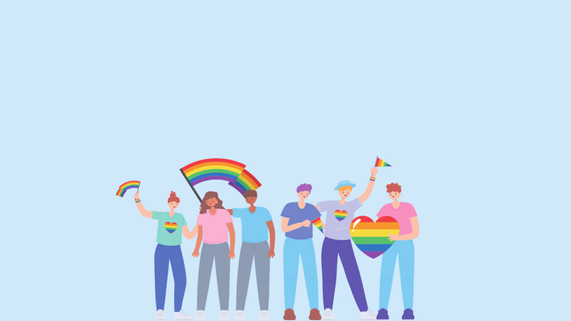 Animerade människor som viftar med prideflaggor