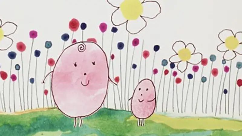 Illustration av Tummen och Tummens mamma,