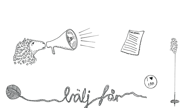 Svartvit illustration för spinna, tvinna, snodda