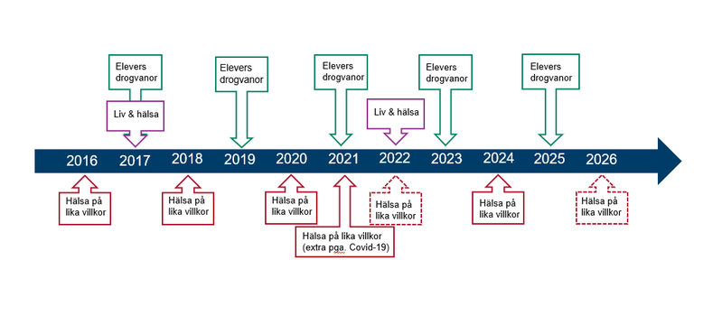 Tidslinje som visar när olika undersökningar ska göras.
