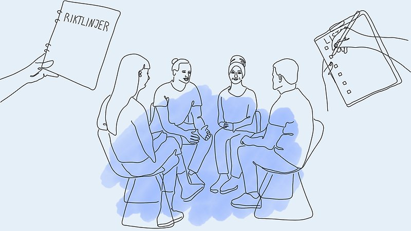 Personer diskuterar riktlinjer.