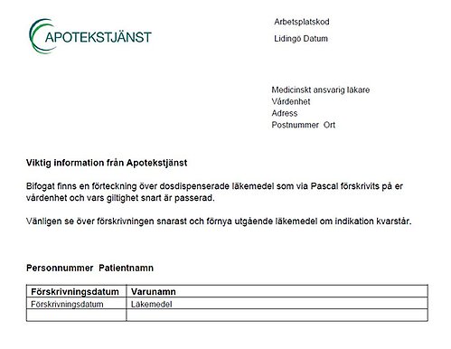 Skärmdump av påminnelsebrev från Apotekstjänst.
